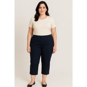 Talbots pants slacks trousers women's 18 wide legged cropped blue navy wide leg
